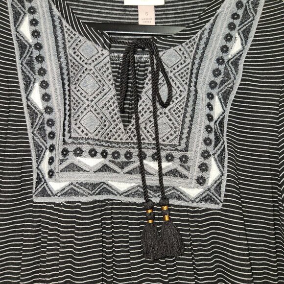 Knox Rose Black & White Striped Long Sleeve Blouse Embroidered Detail S 4027 - Picture 3 of 8